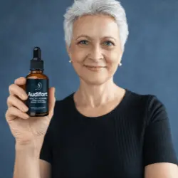 Audifort supplement bottle promoting clear hearing and reduced ear ringing