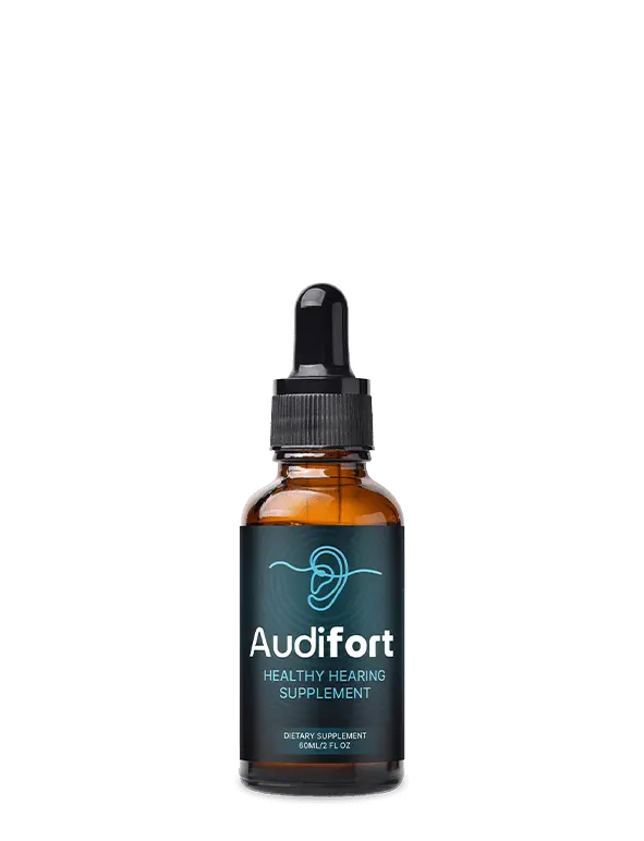 Audifort supplement bottle promoting clear hearing and reduced ear ringing