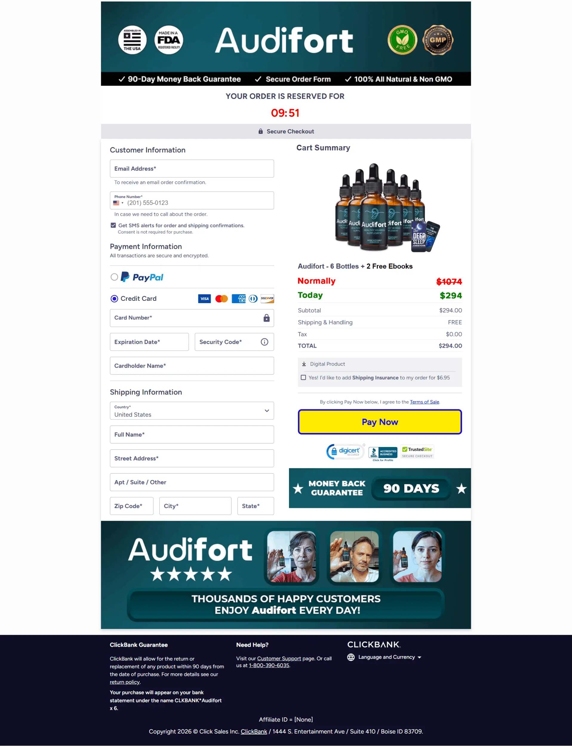 Audifort checkout page
